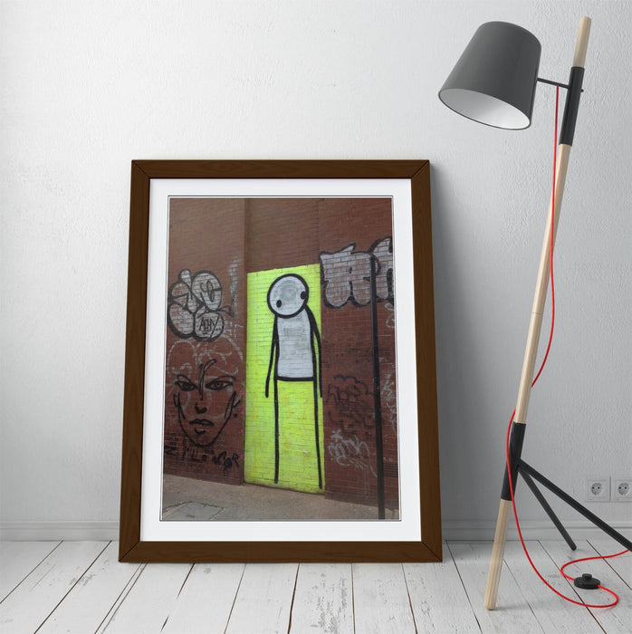 Framed Graffiti Art – Yellow Stick Man Print | Handmade Wall Art Poster