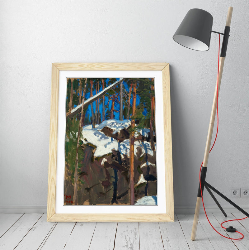 Framed Art Poster – Spring Sun Artwork by Askeli Gallen-Kallela | Wood Grain Frame