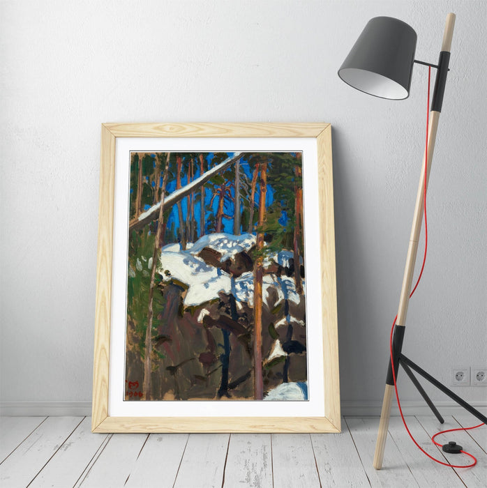 Framed Art Poster – Spring Sun Artwork by Askeli Gallen-Kallela | Wood Grain Frame