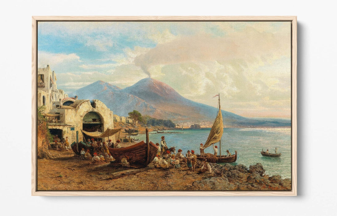 Canvas Wall Art Print – Albert Arnz Fisherman in Bay of Naples | Float Effect