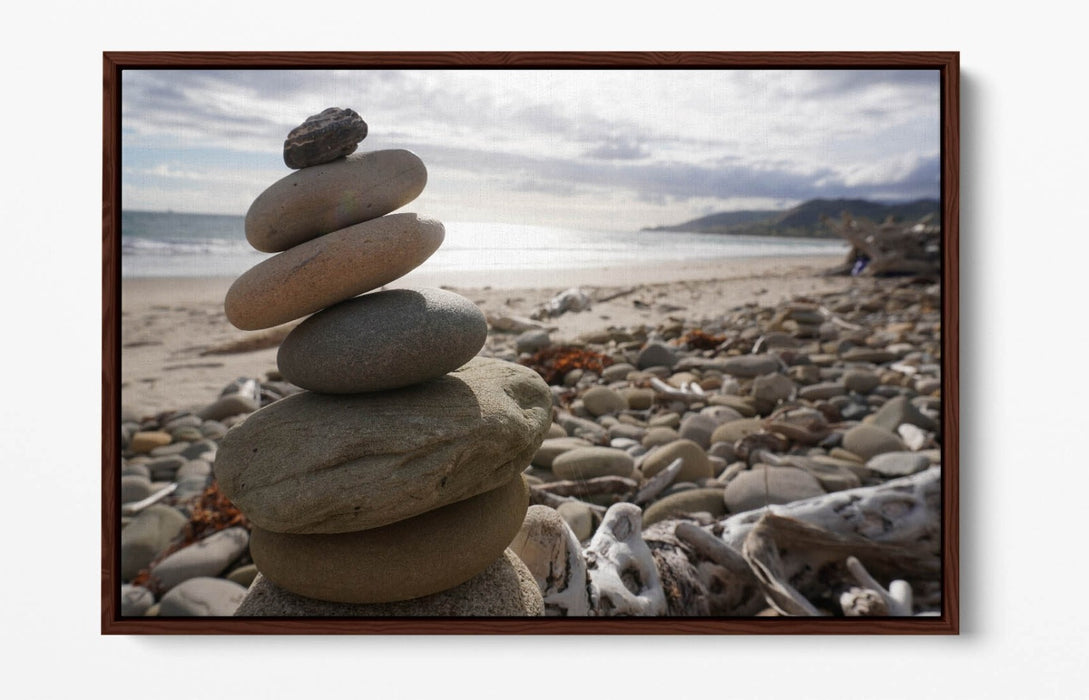 Canvas Wall Art – Stacked Zen Stones Float Effect Print | Handmade Coastal Decor
