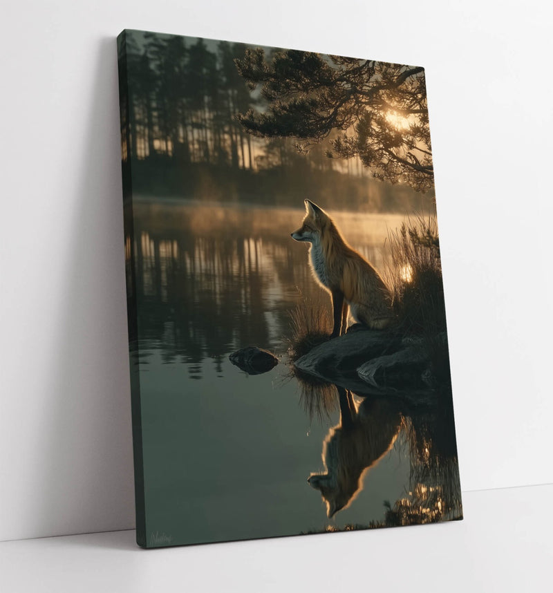 Canvas Wall Art – Forest Fox Lakeside Reflection Print | Handmade Canvas Art