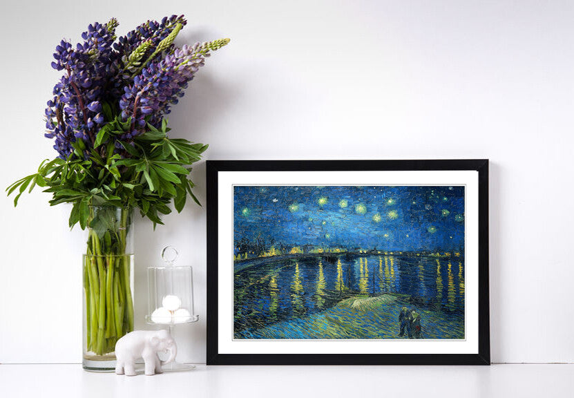 Van Gogh Framed Art – Starry Night Over Rhone Poster | Handmade Woodgrain Frame