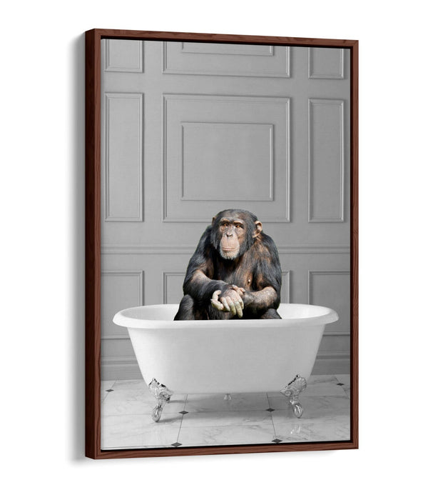 CHIMP IN BATHTUB -QUIRKY BATHROOM FLOAT EFFECT CANVAS WALL ART PIC PRINT