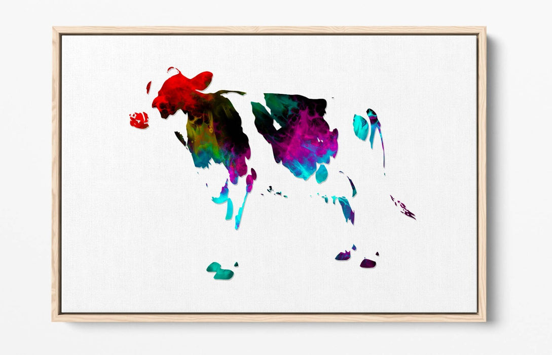MULTI COLOUR POP ART COW WHITE BACKGROUND -FLOAT EFFECT CANVAS WALL ART PRINT