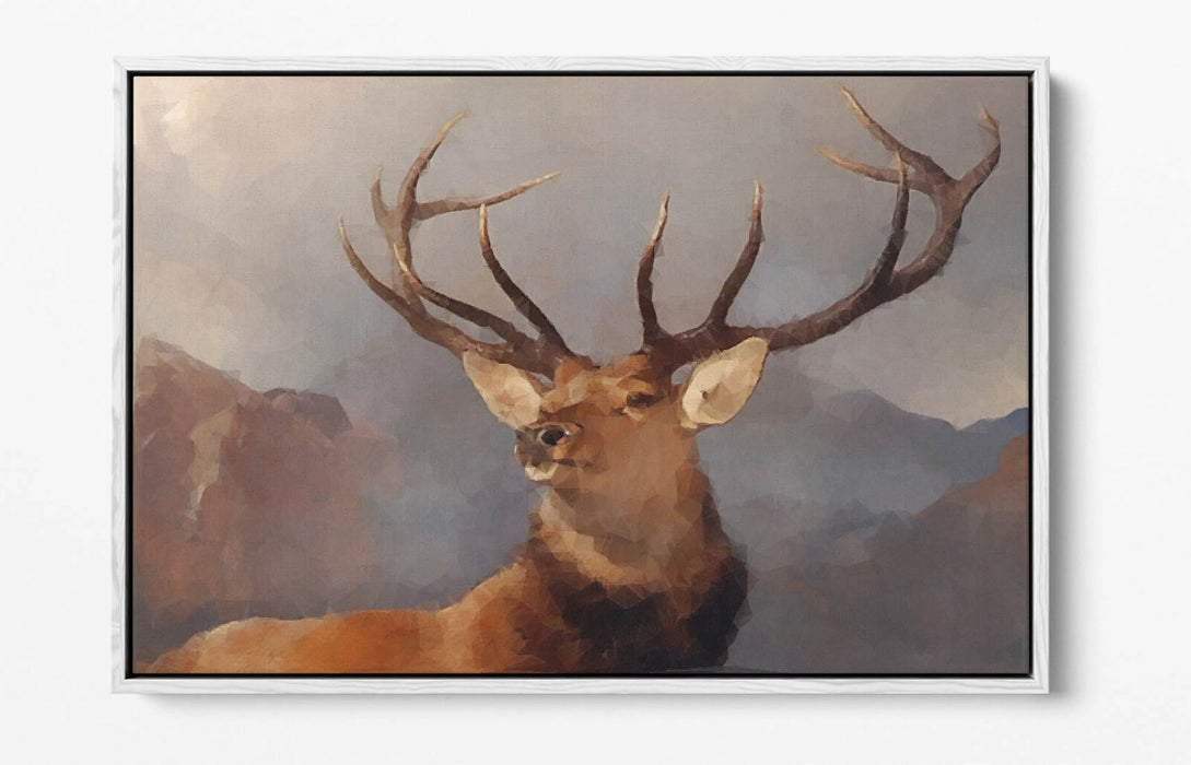 RED STAG POLYGON -FLOAT EFFECT CANVAS WALL ART PIC PRINT- WATERCOLOUR