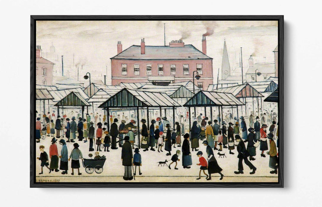 LS LOWRY MARKET SCENE NORTHERN TOWN -FLOAT EFFECT CANVAS WALL ART PIC PRINT-