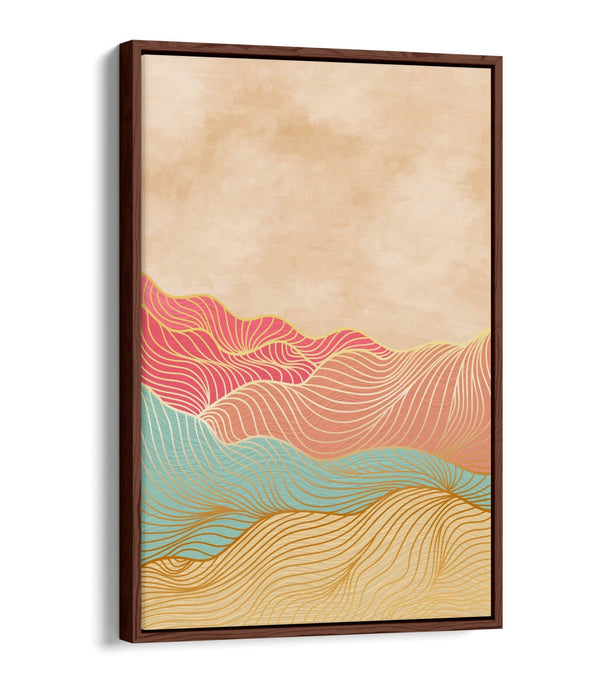 Canvas Wall Art - Abstract Multi Colour Mountains With Float Effect Frame