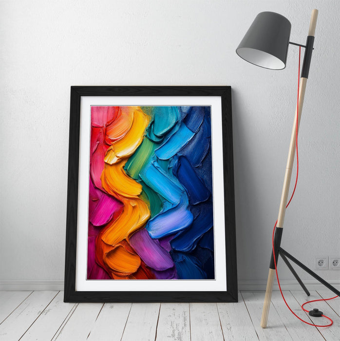 Framed Wall Art – Multi Colour Paint Brush Strokes Poster Print with High Quality Frame