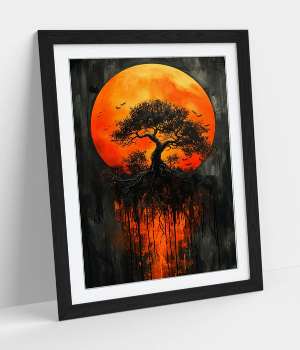 Framed Wall Art – Orange Sun Silhouette Tree Poster Print | Handmade UK Decor