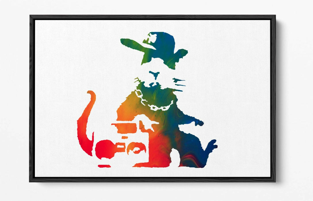 BANKSY, GANGSTA RAT RAINBOW ART EFFECT -FLOAT EFFECT CANVAS WALL ART PRINT