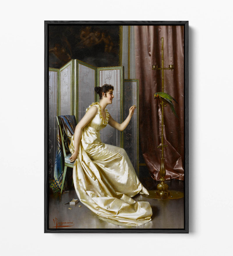 Canvas Wall Art - Feeding The Parrot Print | Premium Float Effect Canvas With 30mm Deep Frame
