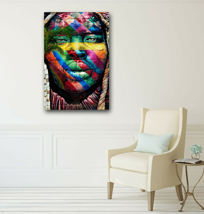 Canvas Wall Art | Graffiti Artwork Black Woman Print - Multi Colour Premium Varnish Finish