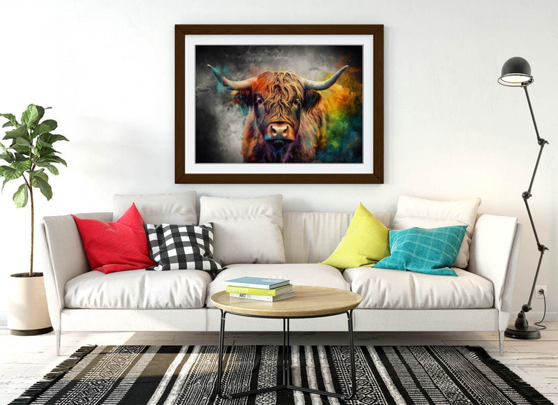Highland Cow Wall Art – Framed Multi Colour Poster | UK Handmade Home Decor