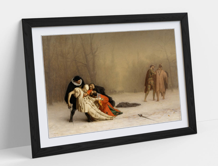 Framed Wall Art Poster – Jean-Leon Gerome Duel After Masquerade Print with Woodgrain Frame