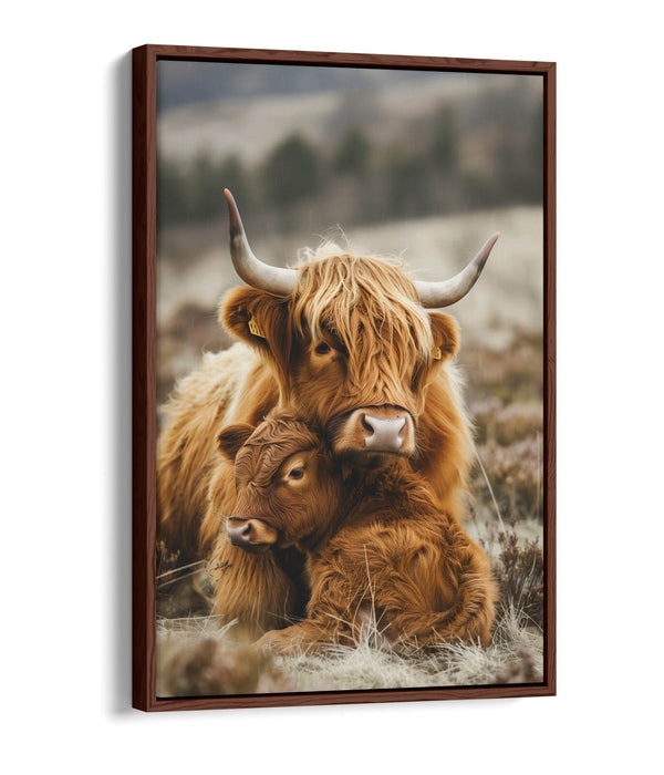 Highland Cow Canvas - Mother And Calf Art | Handmade UK Float Effect Frame