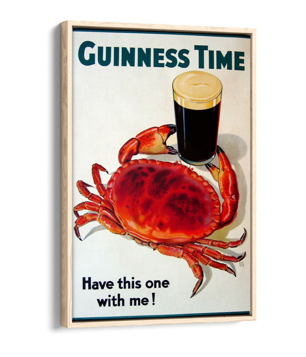 VINTAGE GUINNESS TIME CRAB POSTER, RETRO ADVERT -FLOAT EFFECT CANVAS ART PRINT