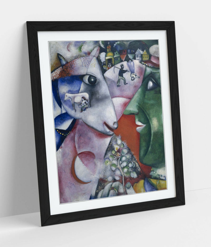 Framed Art Print - Marc Chagll, I and The Village - Wall Art Poster Print With Frame / Black, Walnut, Oak