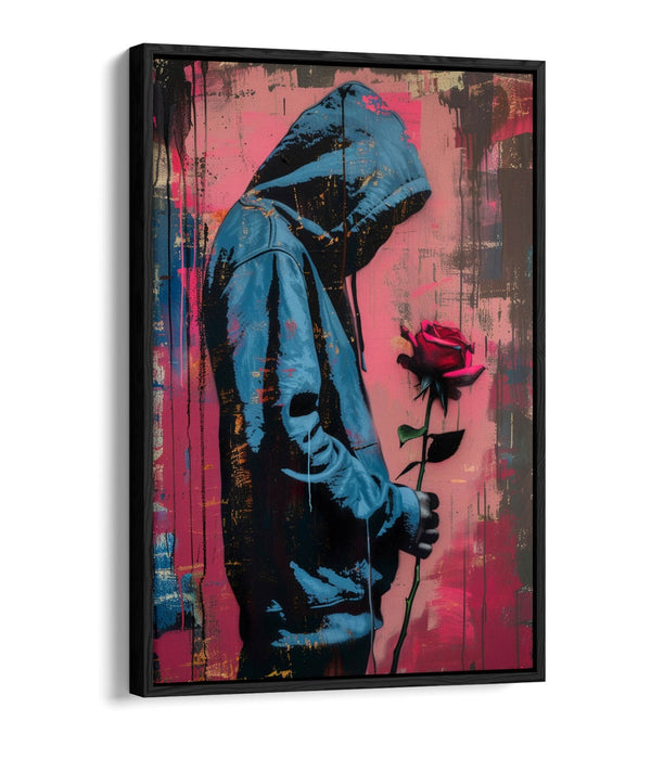 Canvas Art Print – Pink Blue Rose Graffiti Style Float Effect on Custom MDF Frame