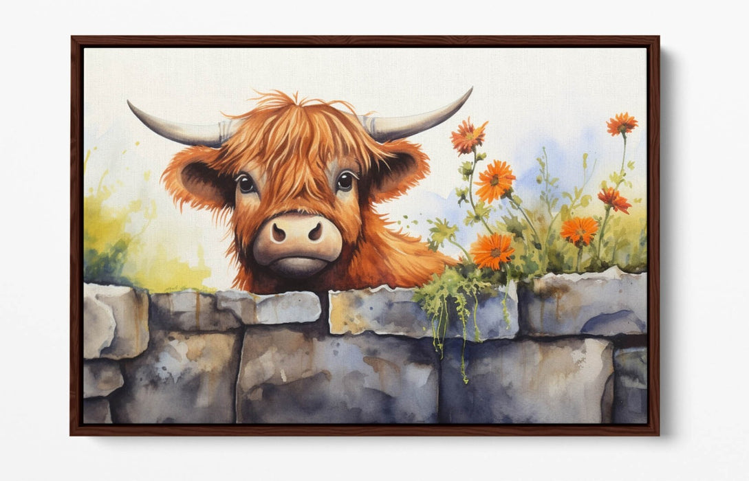 Highland Cow Canvas | Cute Animal Print Float Effect Wall Art - Handmade, Ready to Hang