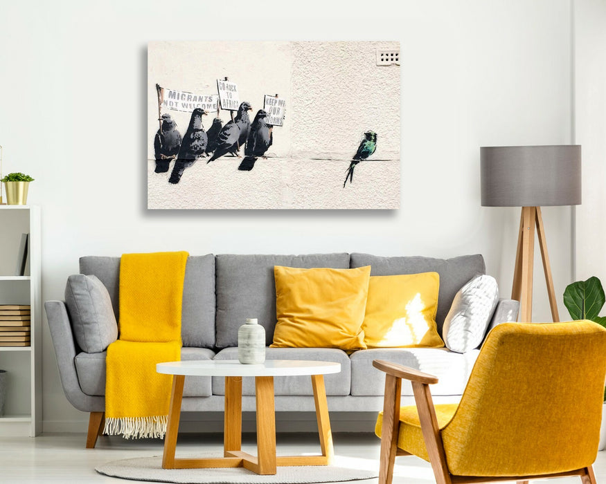 BANKSY CANVAS STREET WALL ART PRINT ARTWORK - Racist Xenophobic Pigeons