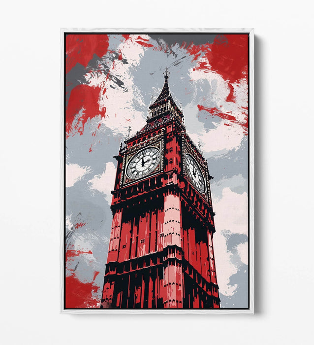 Canvas Wall Art - Big Ben Red Grey Canvas Print | Contemporary Float Effect