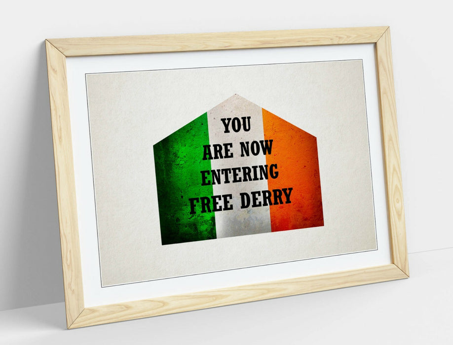FREE DERRY CORNER IRISH TRI-COLOUR, DERRY GIRLS -FRAMED WALL ART PICTURE PRINT