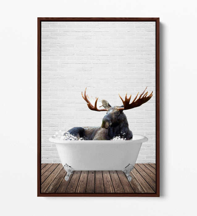 MOOSE IN BATHTUB -QUIRKY BATHROOM FLOAT EFFECT CANVAS WALL ART PIC PRINT