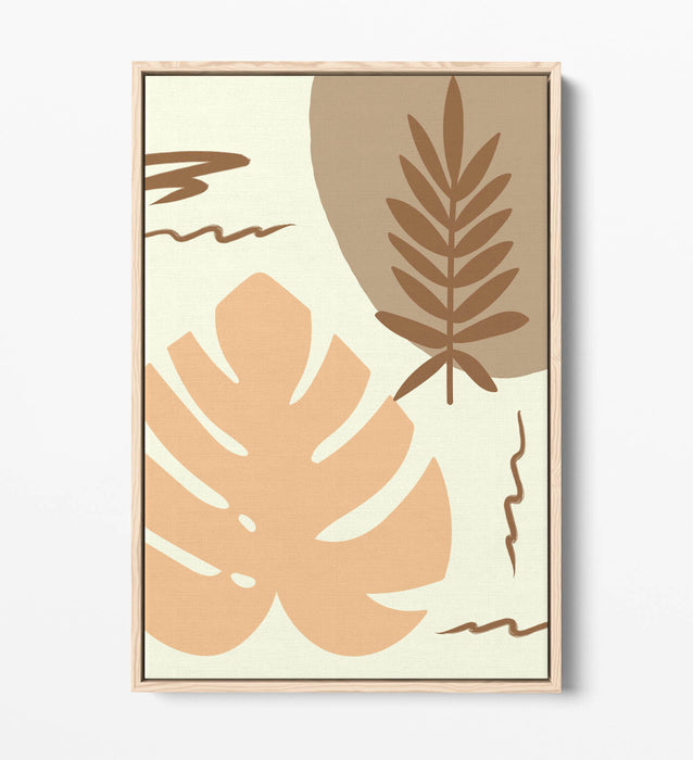 BOTANICAL BAUHAUS TRENDY MINIMALIST LEAVES -FLOAT EFFECT CANVAS WALL ART PRINT