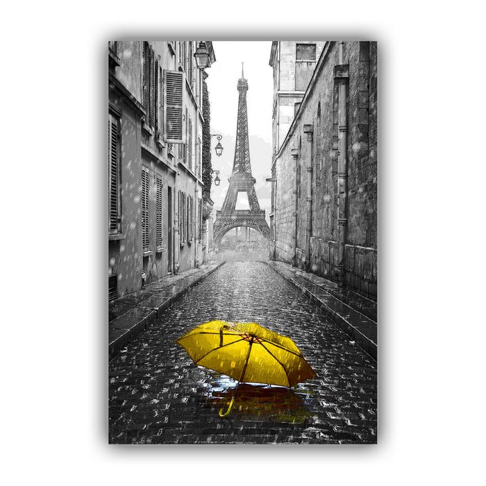 Paris Canvas Wall Art - Yellow Umbrella Canvas With Black White Artwork Print