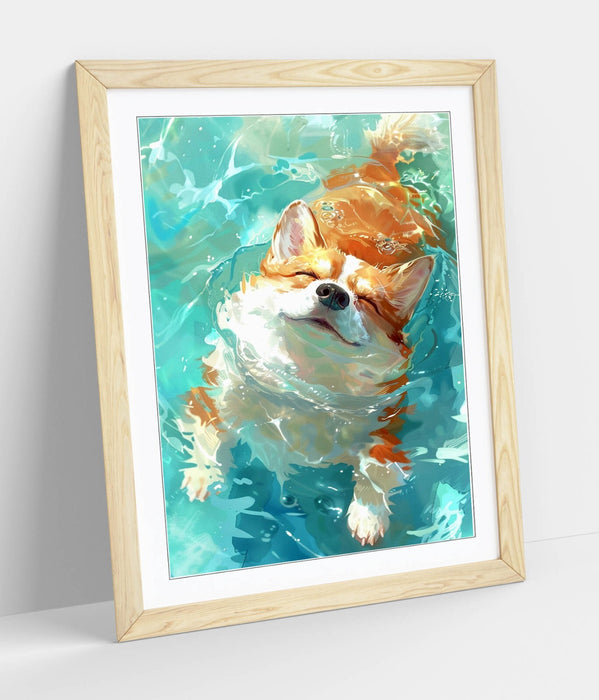 Corgi Wall Art - Framed Poster Print With Cute Smiling Dog Artwork, Ready To Hang
