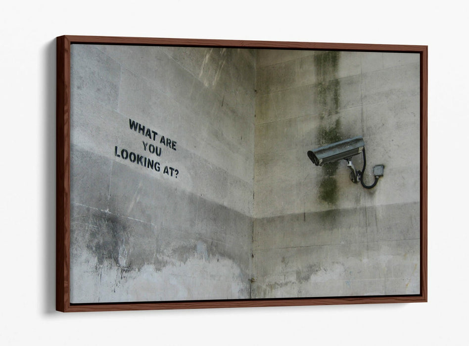 BANKSY WHAT ARE YOU LOOKING AT -FLOAT EFFECT CANVAS WALL ART PIC PRINT- BEIGE