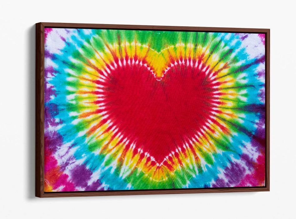 Tie Dye Canvas Art - Multi Colour Heart Bedroom Decor | Float Effect Wall Print