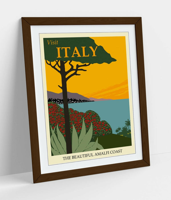 VINTAGE RETRO ITALY TRAVEL POSTER -FRAMED WALL ART PICTURE PRINT- BLUE, GREEN