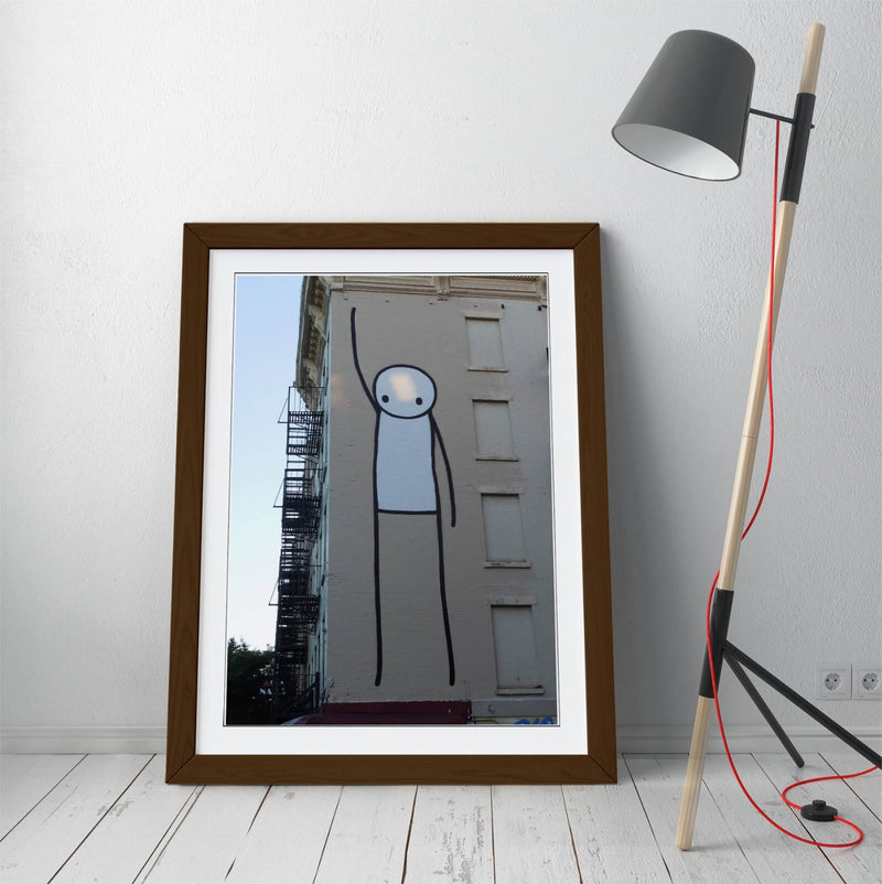 Funny Graffiti Poster – Framed Wall Art Featuring Stick Man Print With Wood Grain Frame