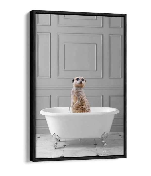 MEERKAT IN BATHTUB -QUIRKY BATHROOM FLOAT EFFECT CANVAS WALL ART FUNNY PRINT