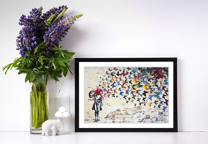 Banksy Framed Poster – Butterfly Brains Wall Art | Handmade UK Print