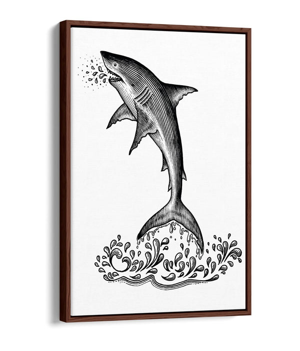 Shark Canvas Wall Art - Float Effect Ocean Animal Print On MDF Frame