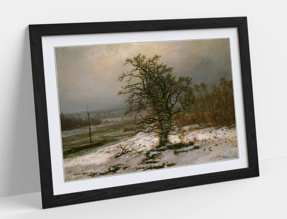 Framed Art Poster – Oak Tree Painting Print by Johan Christian Dahl | Winter Landscape Wall Art