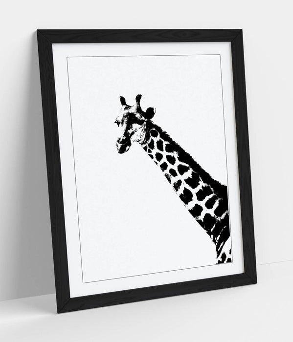 GIRAFFE HEAD, BLACK AND WHITE ANIMALS -WALL ART PRINT POSTER ARTWORK