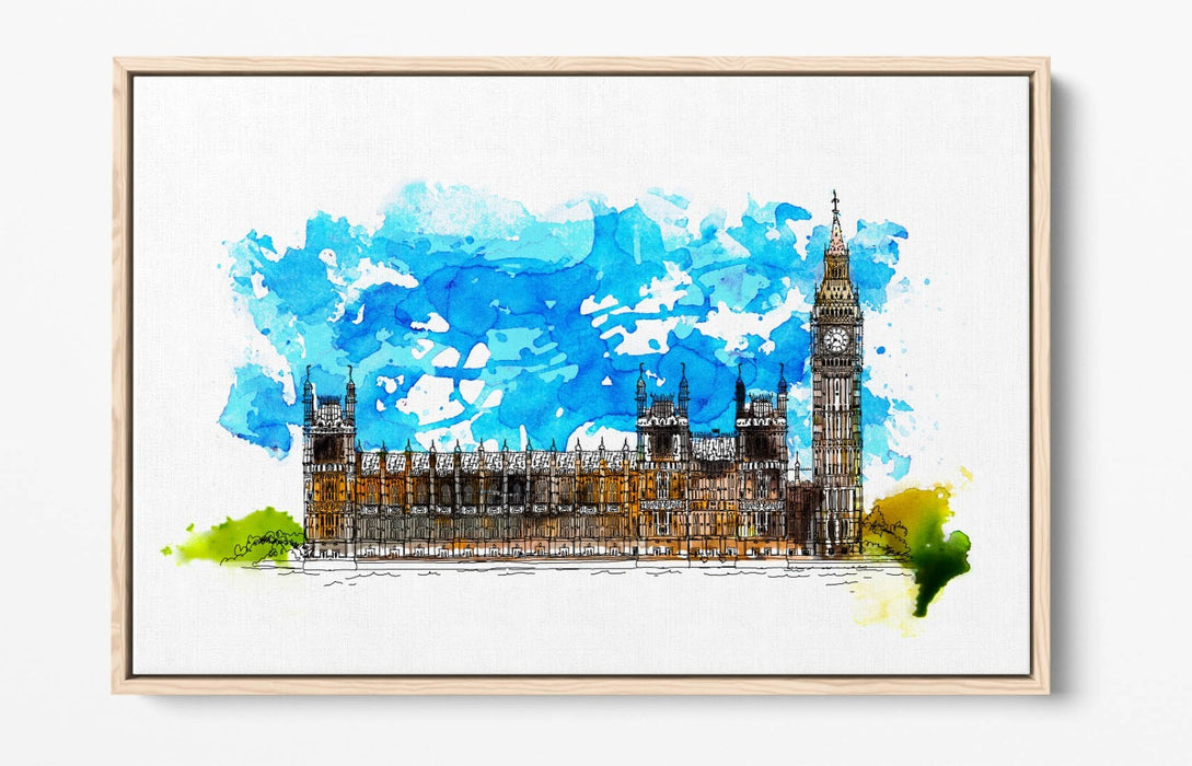 Canvas Wall Art Print – Westminster Abbey London Watercolour Float Effect