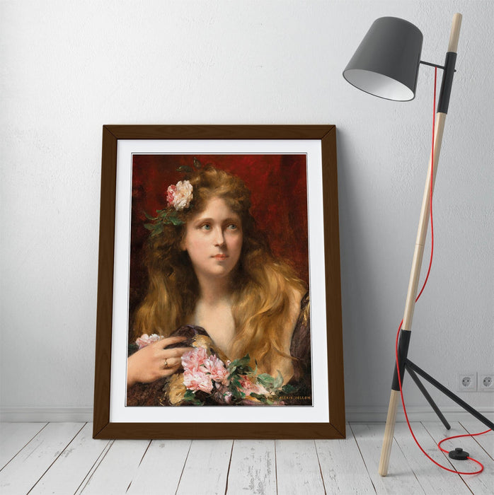 Framed Wall Art Featuring Alexis Vollon Young Lady With Roses - Poster Print