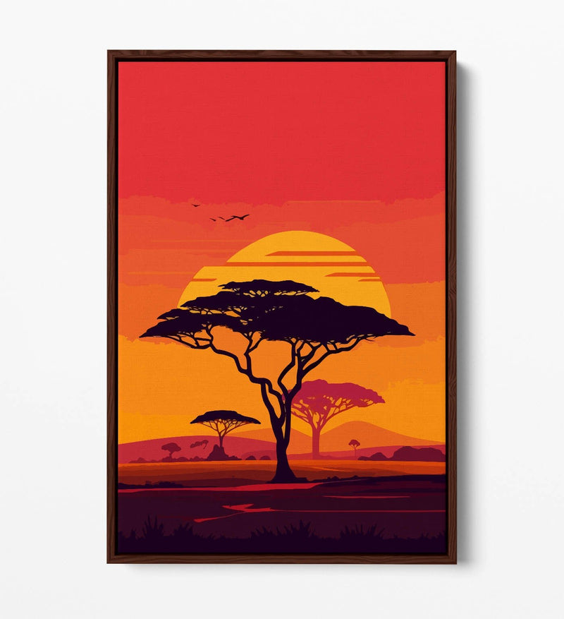 Canvas Wall Art - Sunset Safari Tree Float Effect Premium Canvas Print