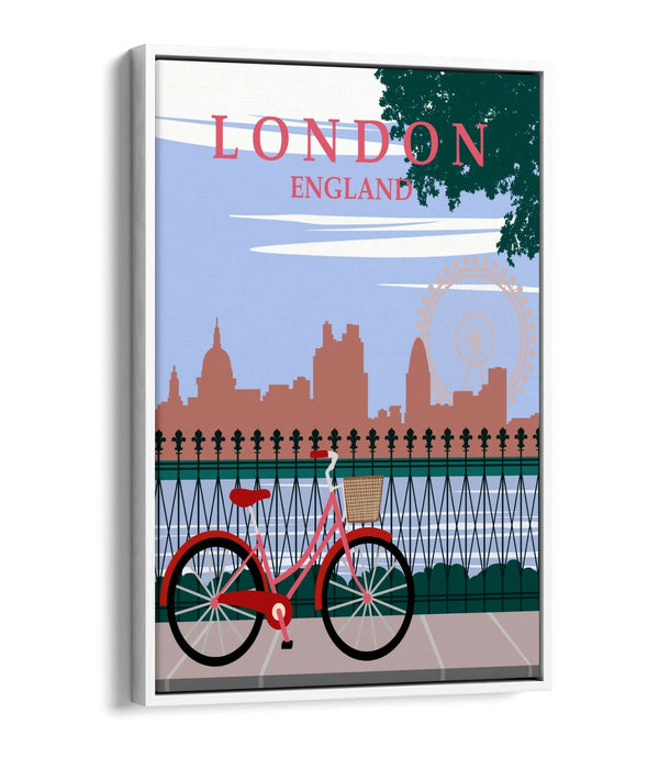 RETRO LONDON ENGLAND TRAVEL POSTER -FLOAT EFFECT CANVAS ART PRINT- PINK GREEN