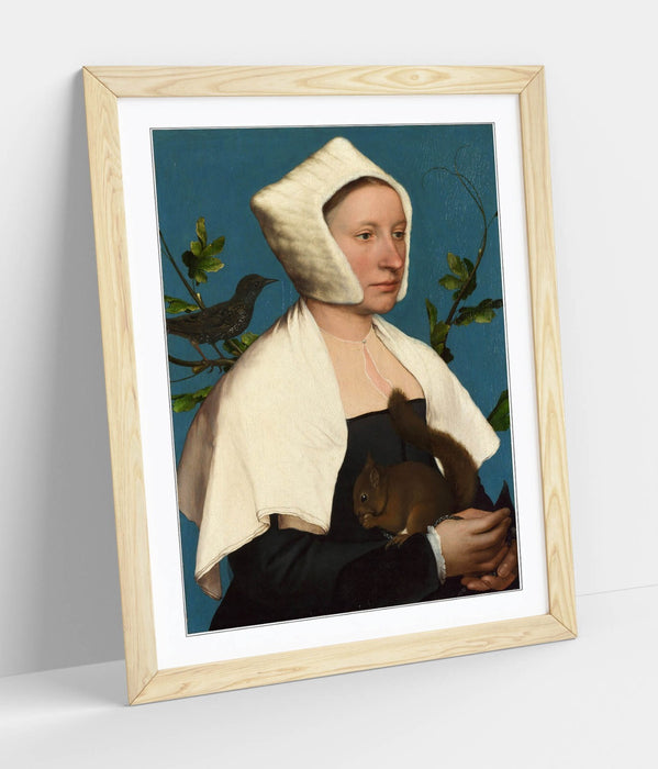 Framed Art Poster Featuring Hans Holbein The Younger Portrait | Handmade Woodgrain Frame