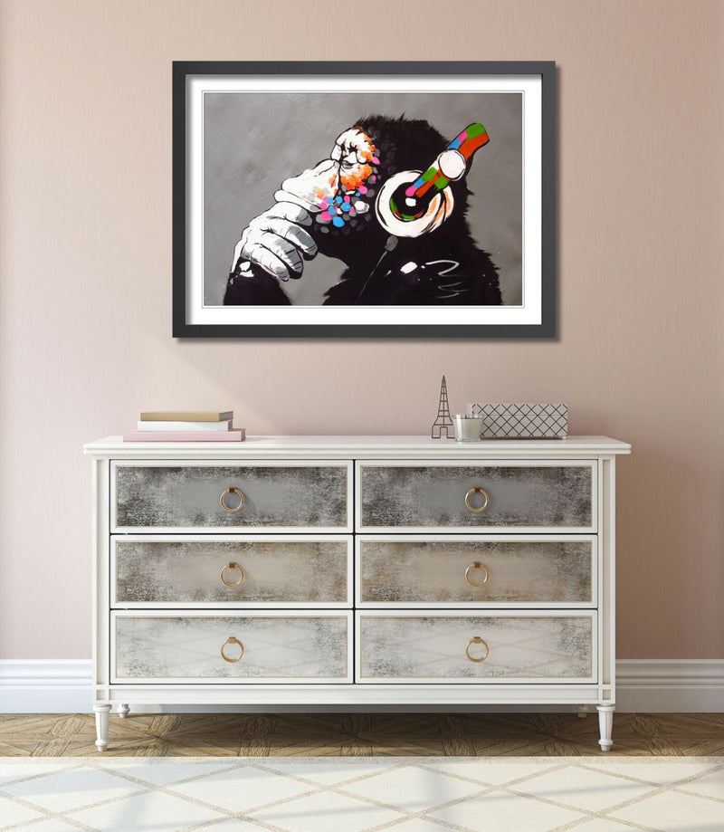 Banksy Street Art Poster – Framed Wall Art Featuring Gorilla Monkey DJ Print