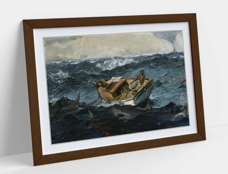 Framed Wall Art Poster - Winslow Homer Gulf Stream Painting | Woodgrain Frame