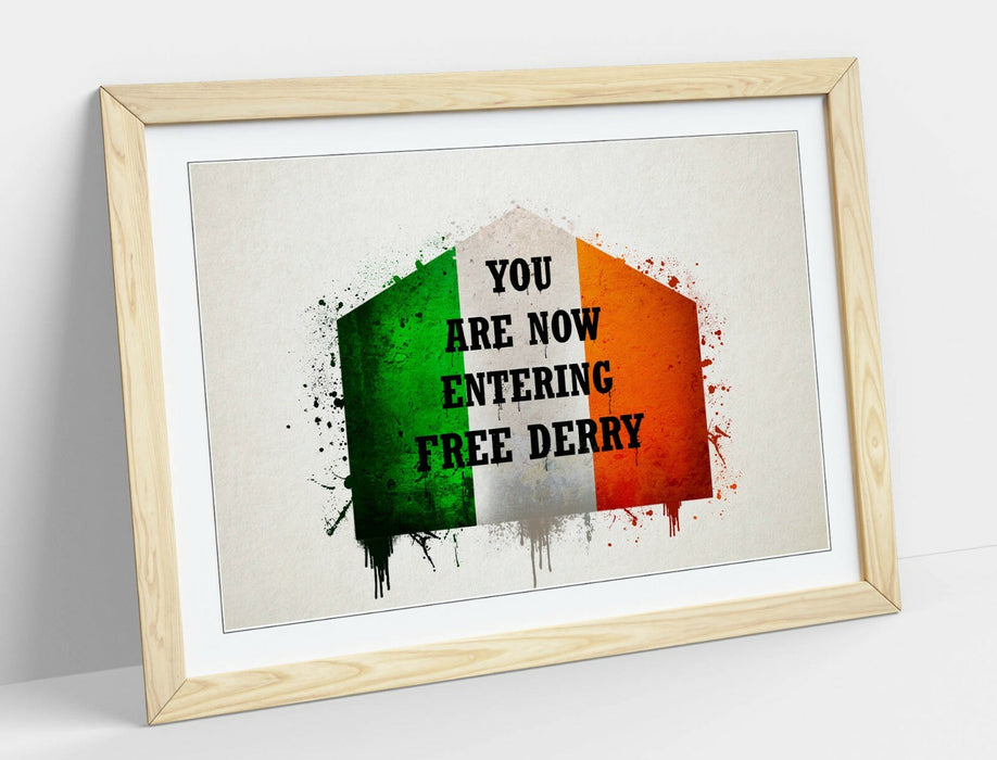 FREE DERRY CORNER IRISH FLAG SPLASH, DERRY GIRLS -FRAMED WALL ART PICTURE PRINT