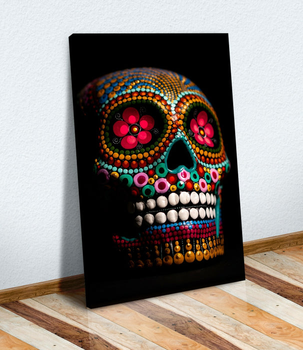 Candy Skull Canvas Art – Black Framed Canvas Print With 30mm Deep Frame