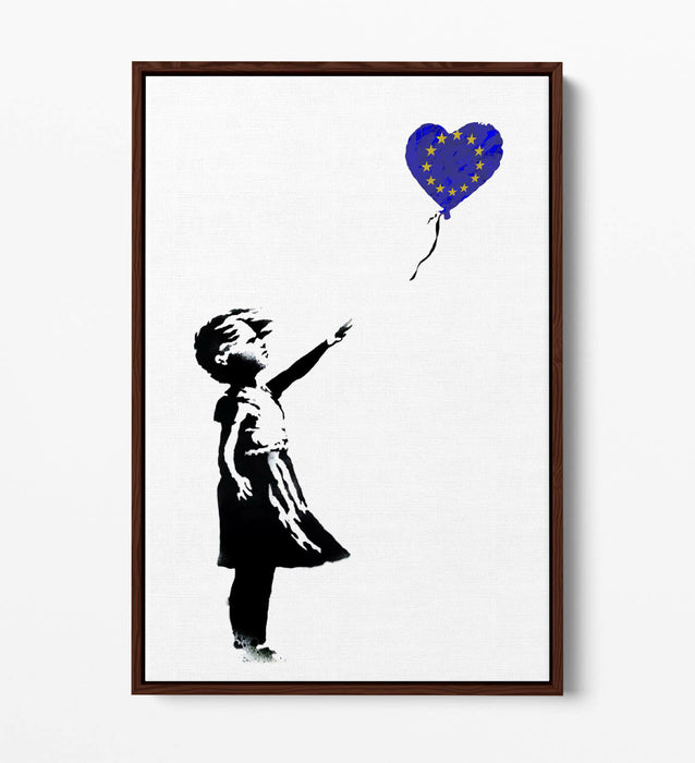 BANKSY BALLOON GIRL EUROPEAN FLAG BREXIT -FLOAT EFFECT CANVAS WALL ART PIC PRINT